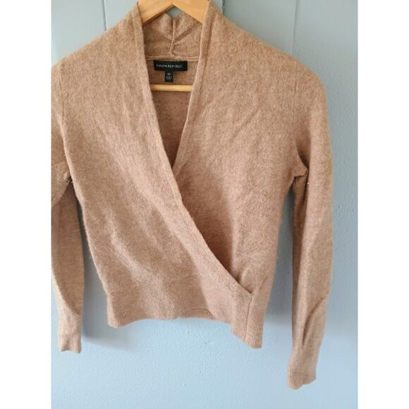 Banana Republic Aire Wrap-Front Sweater wool blend tan beige ballet Core neutral - Picture 3 of 10